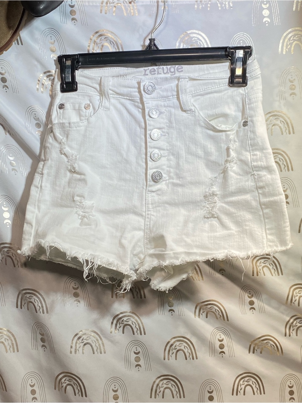 refuge White High-Rise Distressed Denim Shorts